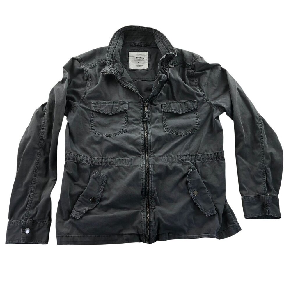 Sonoma Goods For Life Womens Utility Jacket Large Full Zip Shacket Stand Collar
